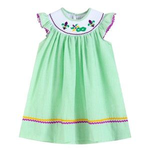 Green and Purple Mardi Gras Smocked Dress